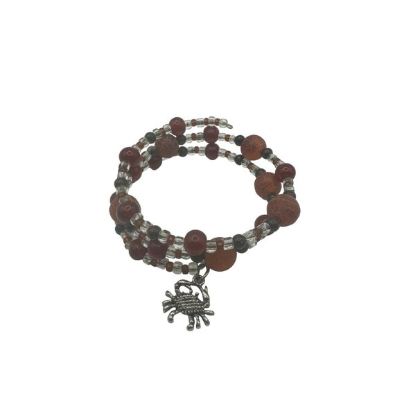 Red and Black Wire Wrap Bracelet with Crab Charm - Picture 4 of 4